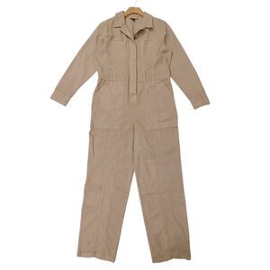 Universal Thread Coveralls Womens 10 Tan Front Button Stretch Denim Utility